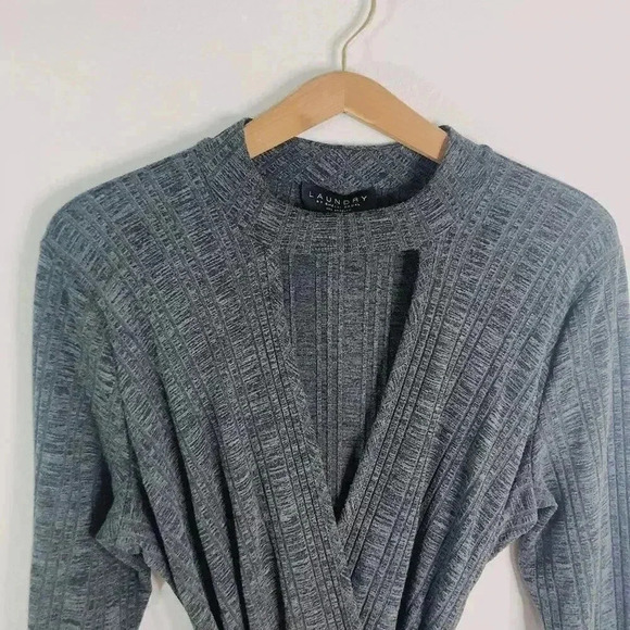 Laundry by Shelli Segal Grey Heathered Ribbed Keyhole Dress Women's Size 14 - Picture 2 of 11